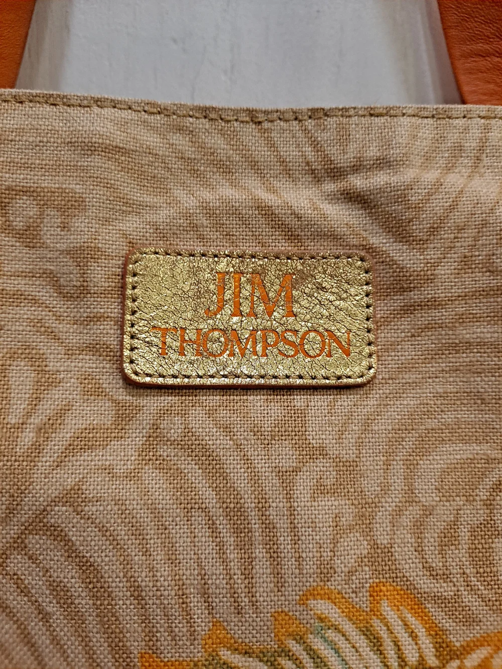 Jim Thompson Vintage 'Meena' Beige Orange Canvas Tote Iconic Barramundi Fish